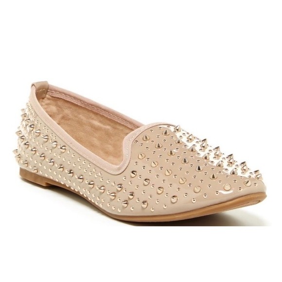 Zigi Soho Studded Smoking Loafers Nude Beige Silver Spiked Flats Shoes - Picture 4 of 7